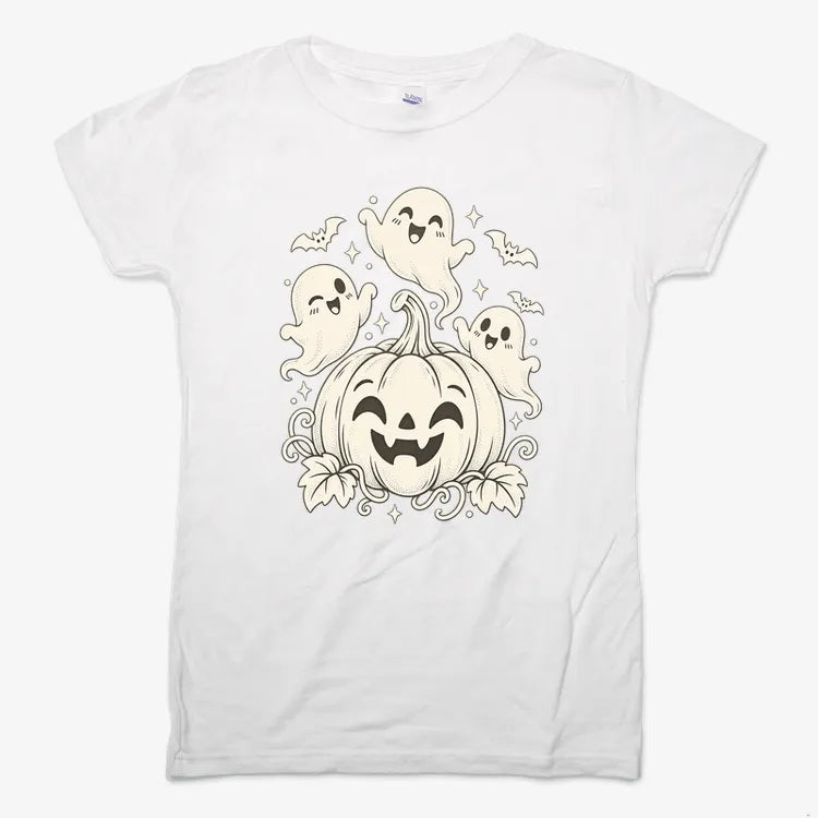 Happy Pumpkin and Ghosts-Women's T-Shirt-Snow
