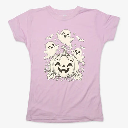 Happy Pumpkin and Ghosts-Women's T-Shirt-Soft Pink