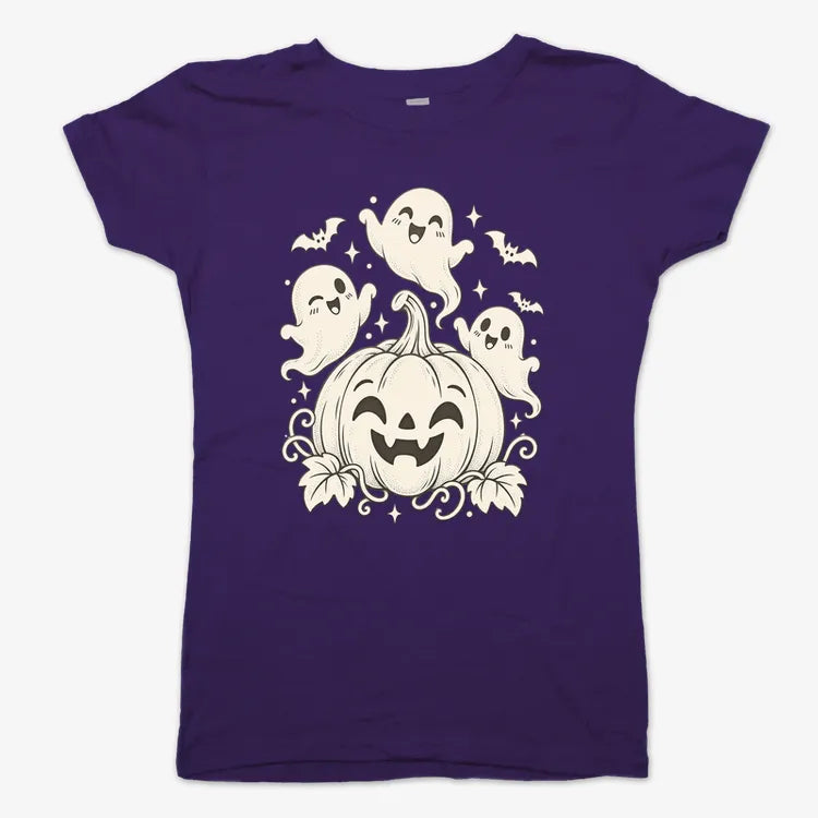 Happy Pumpkin and Ghosts-Women's T-Shirt-Violet