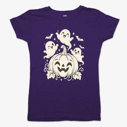 Happy Pumpkin and Ghosts-Women's T-Shirt-Violet