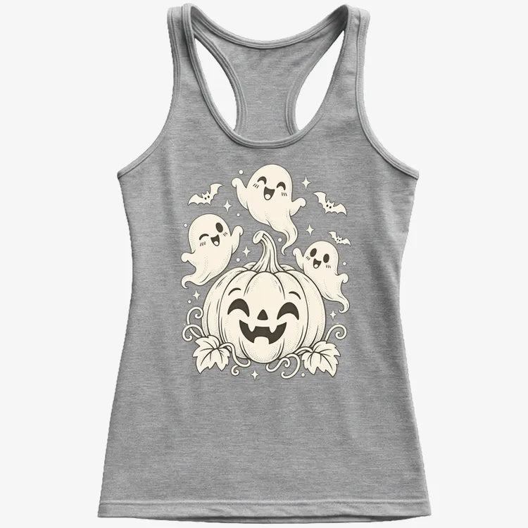 Happy Pumpkin and Ghosts-Women's Tank Top-Gray Granite