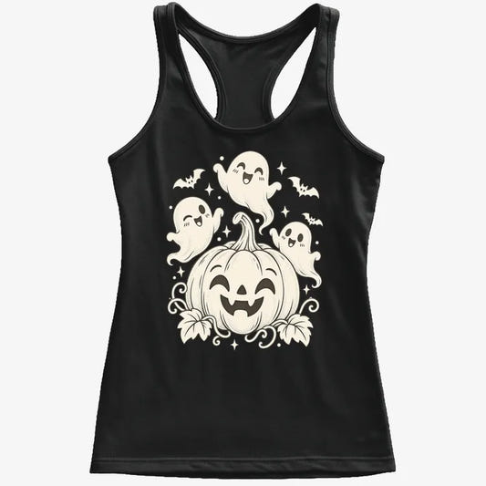 Happy Pumpkin and Ghosts-Women's Tank Top-Midnight