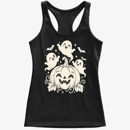 Happy Pumpkin and Ghosts-Women's Tank Top-Midnight