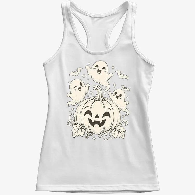 Happy Pumpkin and Ghosts-Women's Tank Top-Snow