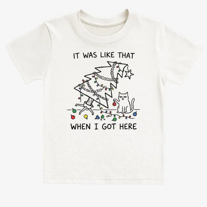 It Was Like That When I Got Here Funny Christmas Cat Tee-Kids T-Shirt-White