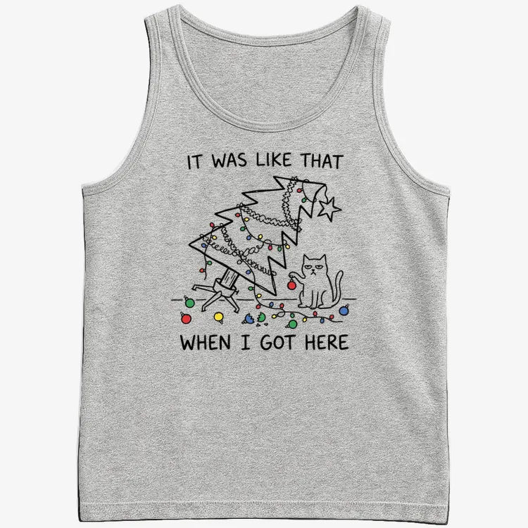 It Was Like That When I Got Here Funny Christmas Cat Tee-Men's Tank Top-Gray Heather