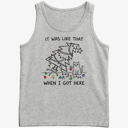 It Was Like That When I Got Here Funny Christmas Cat Tee-Men's Tank Top-Gray Heather