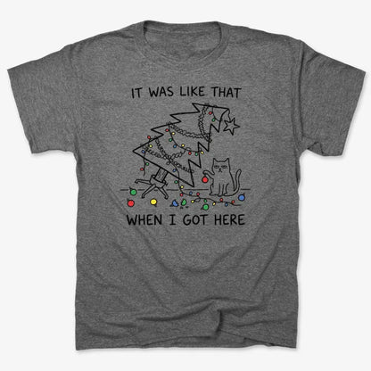 It Was Like That When I Got Here Funny Christmas Cat Tee-Unisex Heavyweight T-Shirt-Charcoal Heather