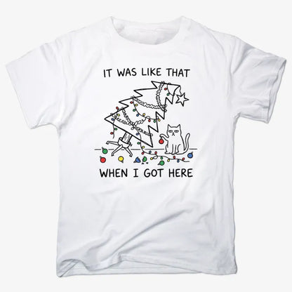 It Was Like That When I Got Here Funny Christmas Cat Tee-Unisex Heavyweight T-Shirt-White