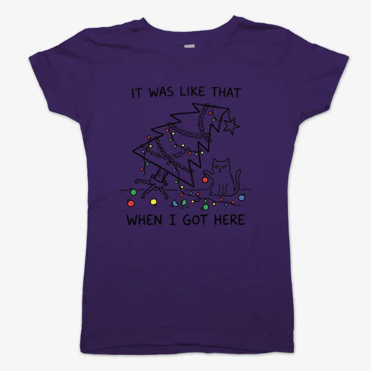 It Was Like That When I Got Here Funny Christmas Cat Tee-Women's T-Shirt-Violet