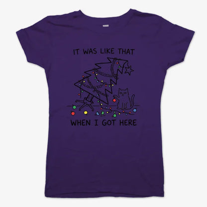 It Was Like That When I Got Here Funny Christmas Cat Tee-Women's T-Shirt-Violet