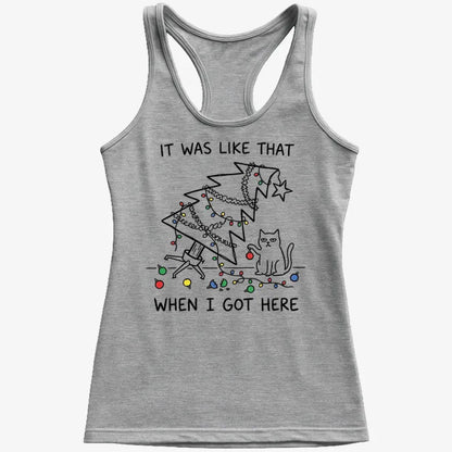 It Was Like That When I Got Here Funny Christmas Cat Tee-Women's Tank Top-Gray Granite