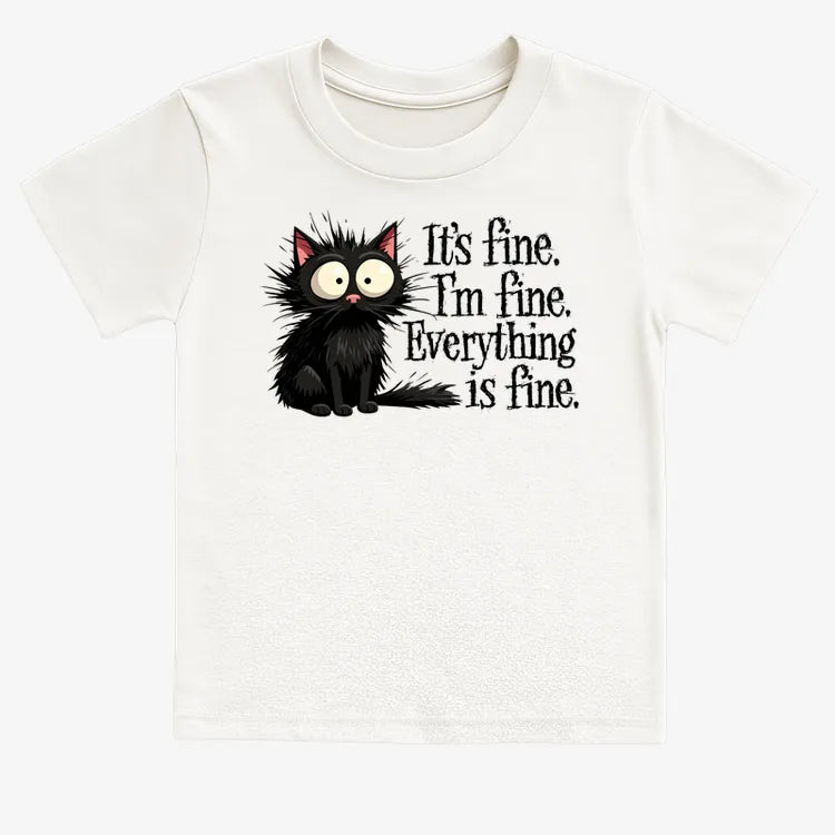 It's Fine I'm Fine Everything Is Fine Frazzled Cat-Kids T-Shirt-White