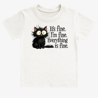 It's Fine I'm Fine Everything Is Fine Frazzled Cat-Kids T-Shirt-White