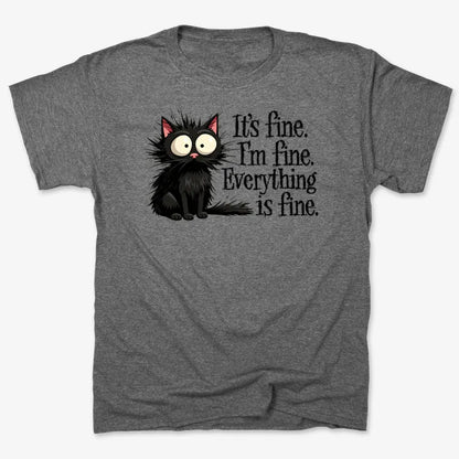 It's Fine I'm Fine Everything Is Fine Frazzled Cat-Men's T-Shirt-Charcoal Heather
