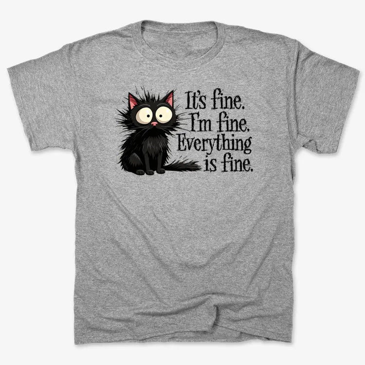 It's Fine I'm Fine Everything Is Fine Frazzled Cat-Men's T-Shirt-Gray Heather