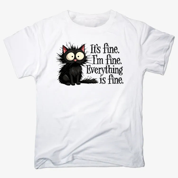 It's Fine I'm Fine Everything Is Fine Frazzled Cat-Men's T-Shirt-White