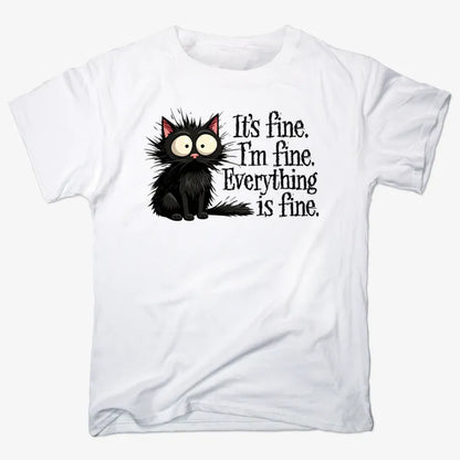 It's Fine I'm Fine Everything Is Fine Frazzled Cat-Men's T-Shirt-White