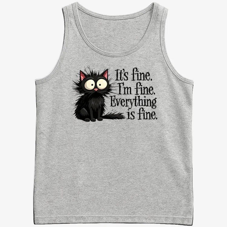It's Fine I'm Fine Everything Is Fine Frazzled Cat-Men's Tank Top-Gray Heather