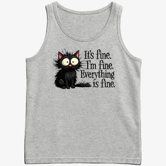 It's Fine I'm Fine Everything Is Fine Frazzled Cat-Men's Tank Top-Gray Heather