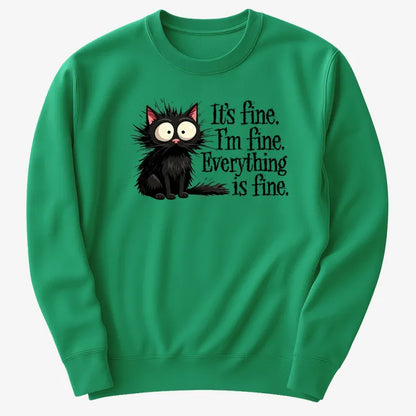 It's Fine I'm Fine Everything Is Fine Frazzled Cat-Sweater-Green