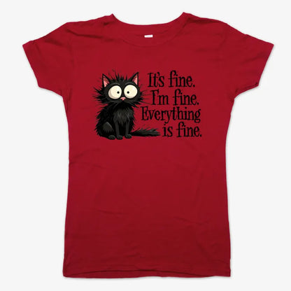 It's Fine I'm Fine Everything Is Fine Frazzled Cat-Women's T-Shirt-Deep Red