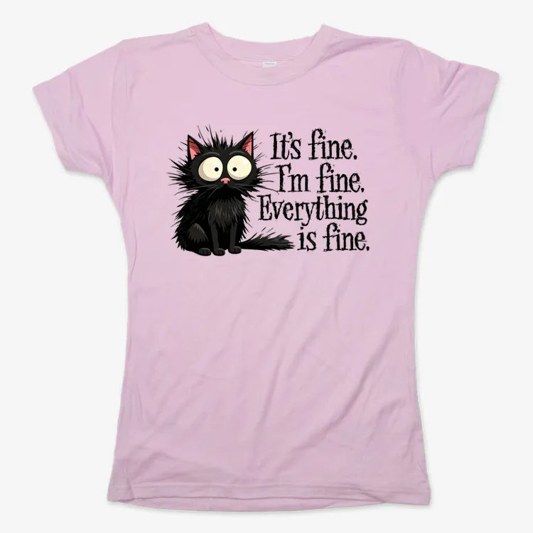 It's Fine I'm Fine Everything Is Fine Frazzled Cat-Women's T-Shirt-Soft Pink
