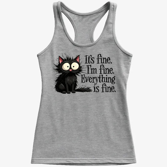 It's Fine I'm Fine Everything Is Fine Frazzled Cat-Women's Tank Top-Gray Granite