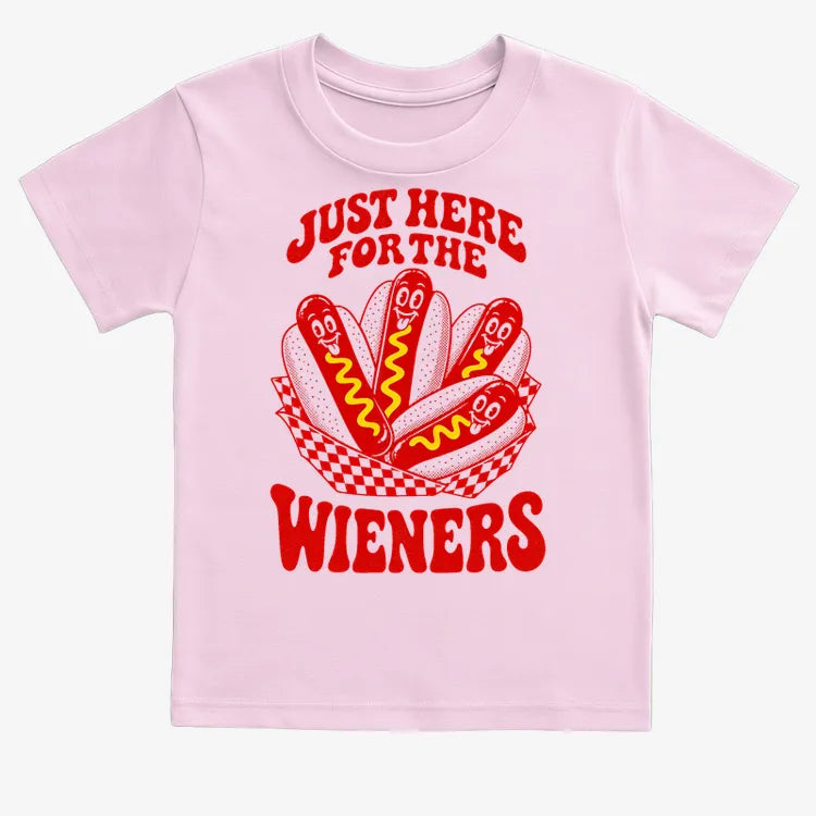 Just Here for the Wieners-Kids T-Shirt-Pink