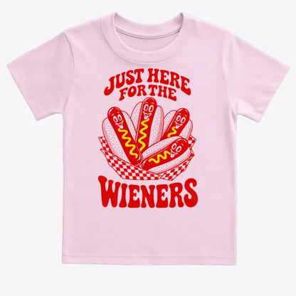 Just Here for the Wieners-Kids T-Shirt-Pink