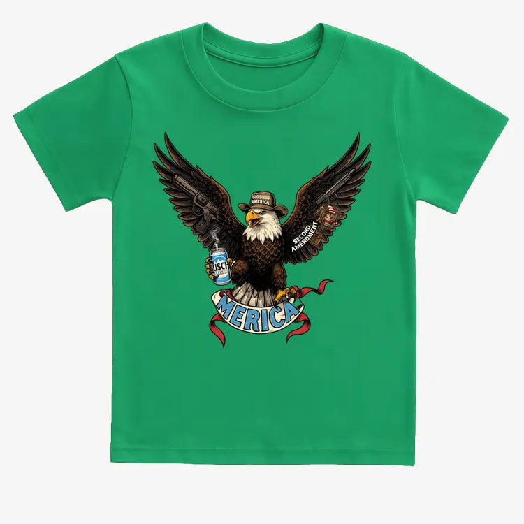 Merica Eagle with Guns & Beer-Kids T-Shirt-Green