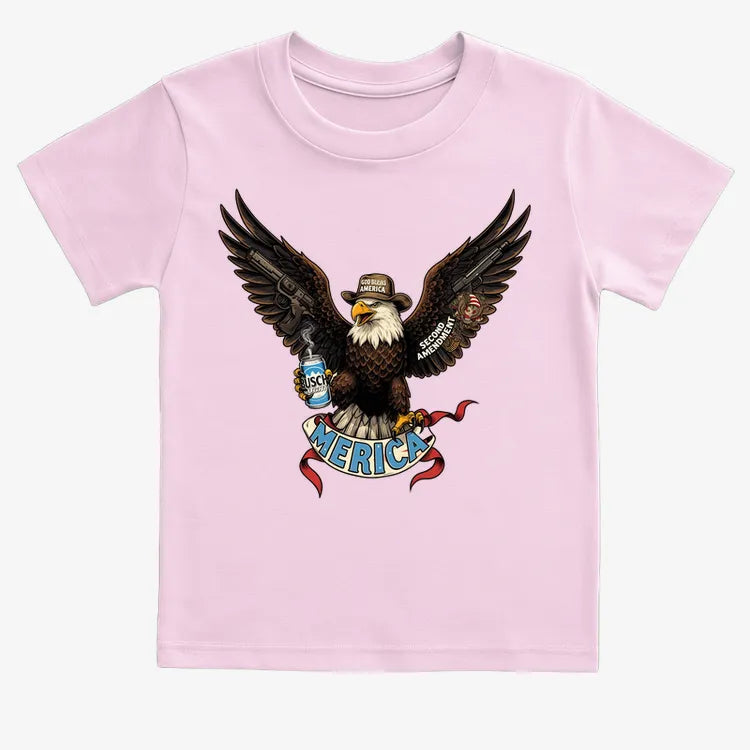 Merica Eagle with Guns & Beer-Kids T-Shirt-Pink