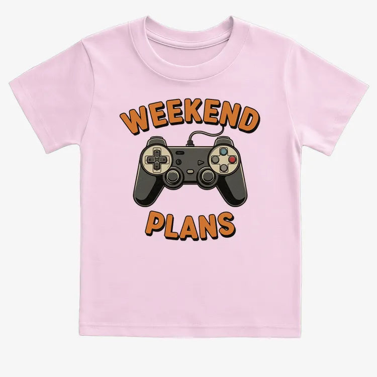 Weekend Plans Gaming Controller-Kids T-Shirt-Pink