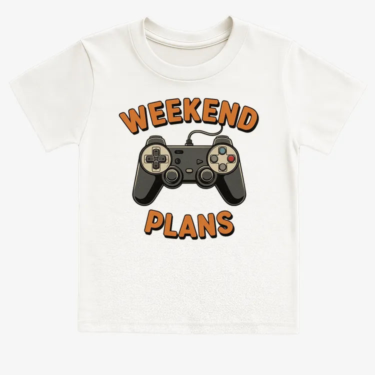 Weekend Plans Gaming Controller-Kids T-Shirt-White