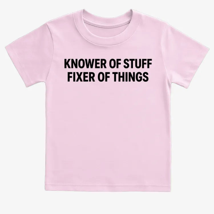 Knower of Stuff Fixer of Things-Kids T-Shirt-Pink
