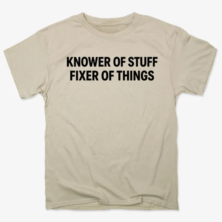 Knower of Stuff Fixer of Things-Unisex Heavyweight T-Shirt-Sand