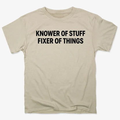 Knower of Stuff Fixer of Things-Unisex Heavyweight T-Shirt-Sand