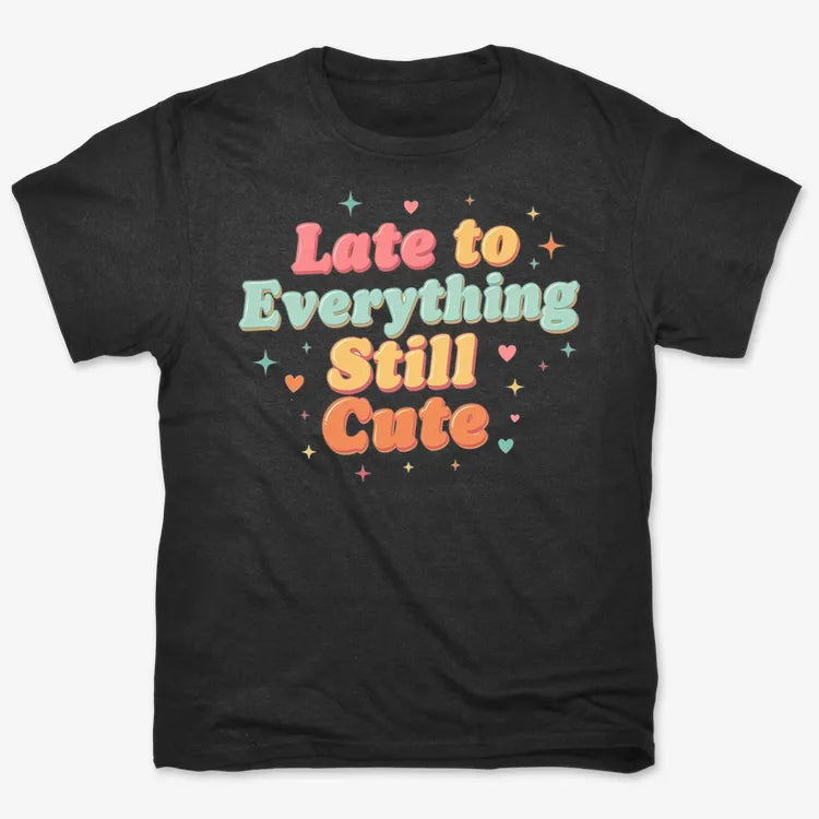 Cute & Late Typography Tee-Men's T-Shirt-Black