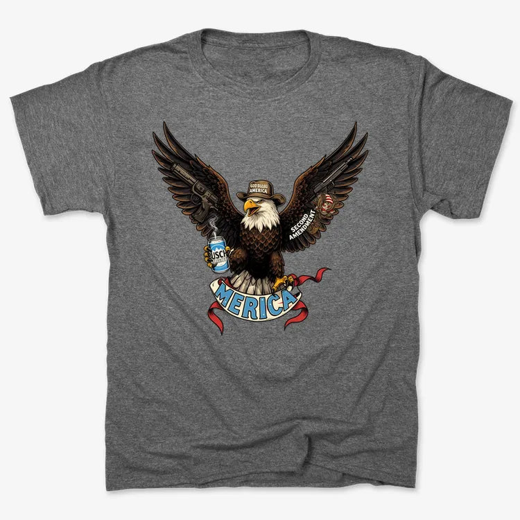 Merica Eagle with Guns & Beer-Men's T-Shirt-Charcoal Heather