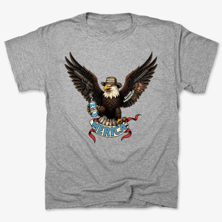 Merica Eagle with Guns & Beer-Men's T-Shirt-Gray Heather