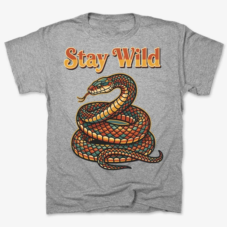 Stay Wild Snake Graphic Tee-Men's T-Shirt-Gray Heather
