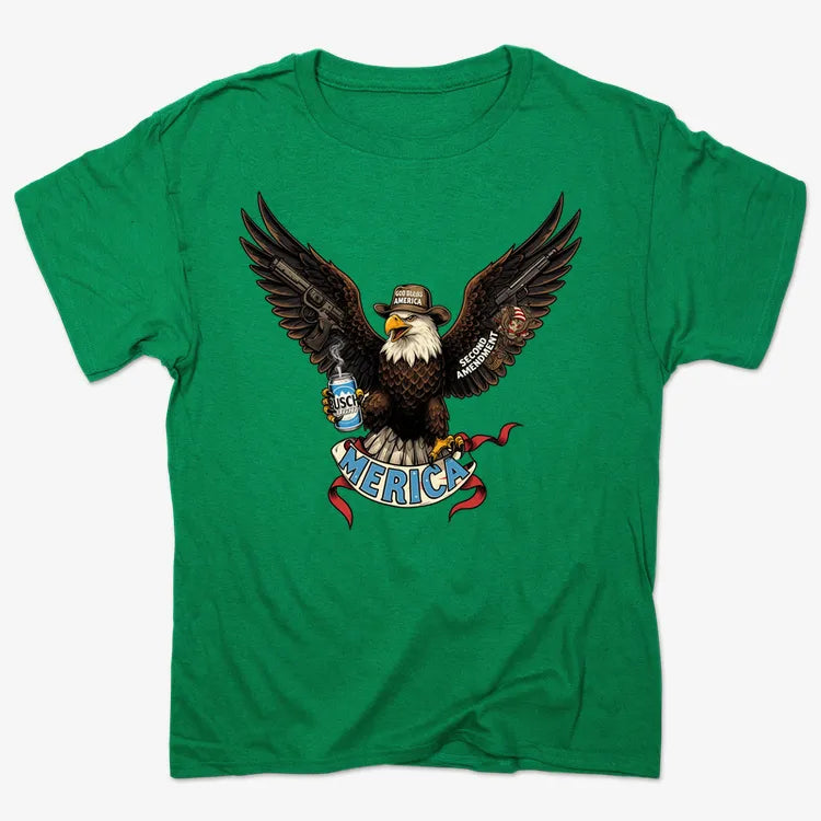 Merica Eagle with Guns & Beer-Men's T-Shirt-Kelly Green Heather