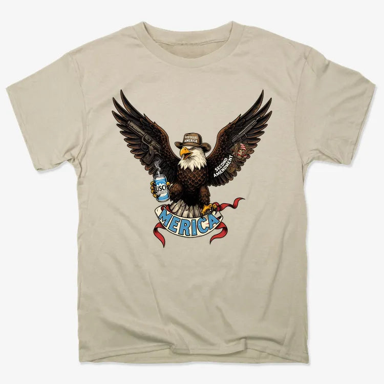 Merica Eagle with Guns & Beer-Men's T-Shirt-Sand