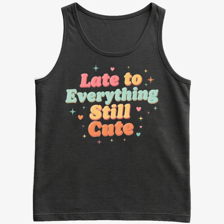 Cute & Late Typography Tee-Men's Tank Top-Black
