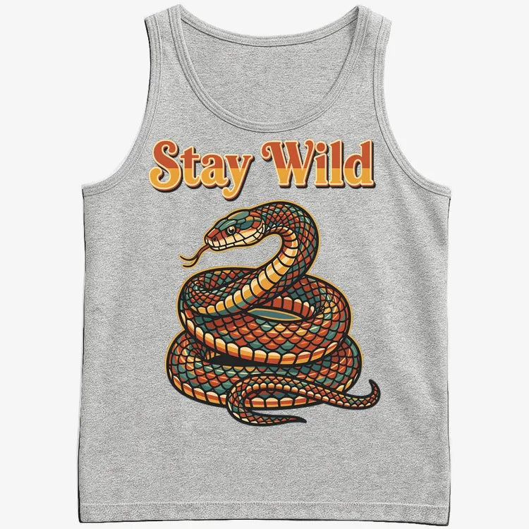 Stay Wild Snake Graphic Tee-Men's Tank Top-Gray Heather