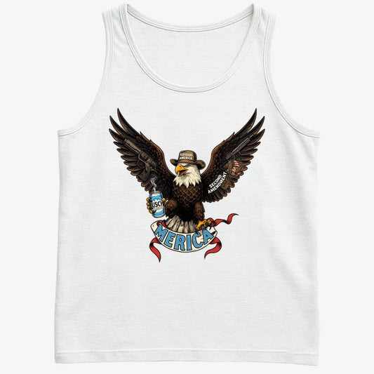 Merica Eagle with Guns & Beer-Men's Tank Top-White