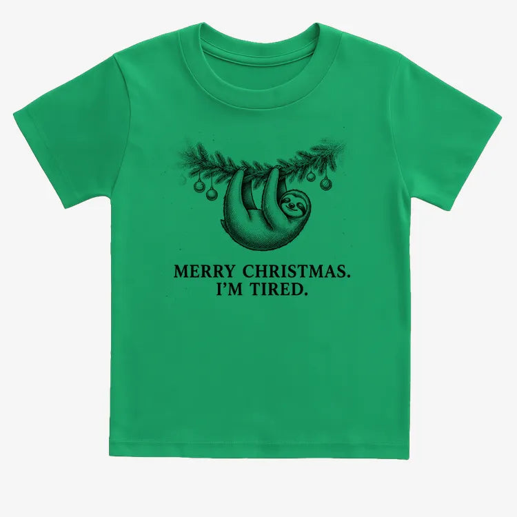 Merry Christmas. I’m Tired Sloth-Kids T-Shirt-Green