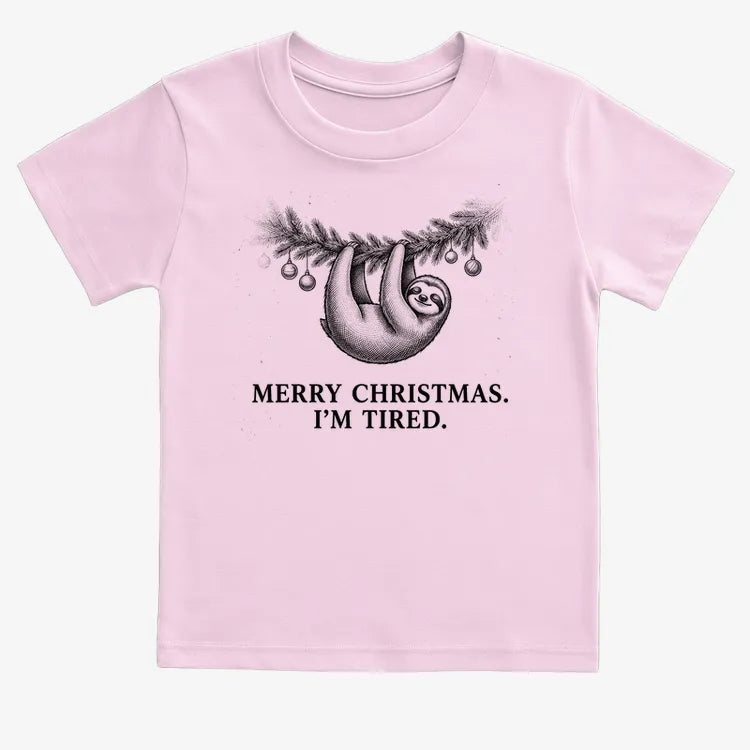 Merry Christmas. I’m Tired Sloth-Kids T-Shirt-Pink