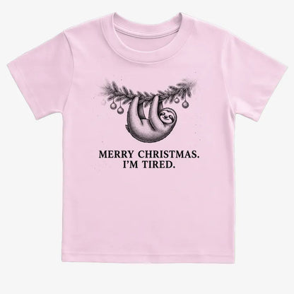 Merry Christmas. I’m Tired Sloth-Kids T-Shirt-Pink