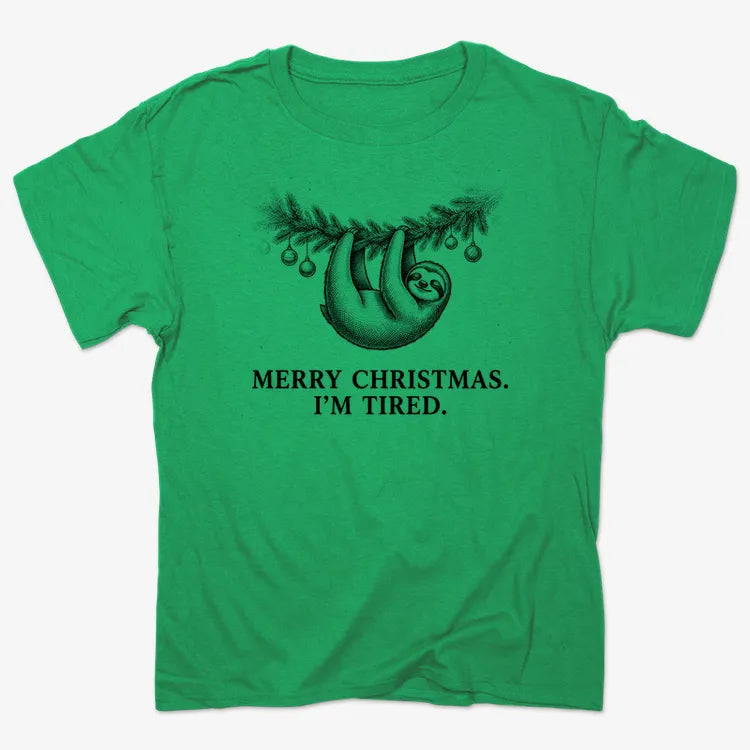 Merry Christmas. I’m Tired Sloth-Unisex Heavyweight T-Shirt-Kelly Green Heather